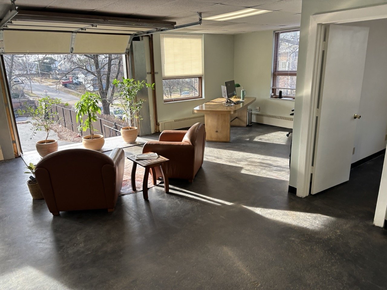 AI Lab Coworking interior with natural sunlight